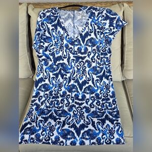 Lilly Pulitzer Blue and White Floral Sleeved Cotton Mini dress